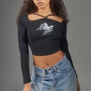 Urban Outfitters Diamante Flaming Cutout Tee NWT Size S